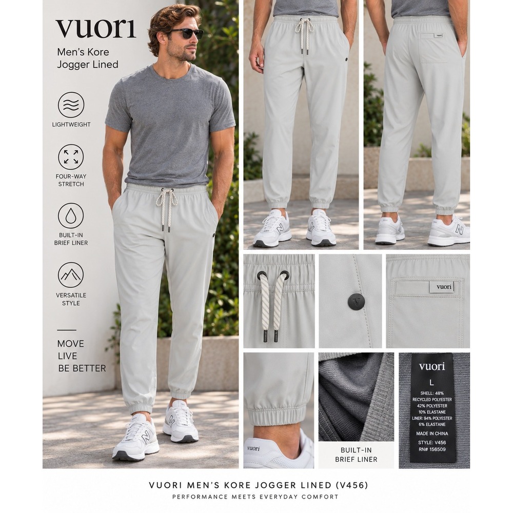 Vuori Mens Kore Jogger Lined Platinum Grey V456 Size L